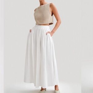 Meshki White Maxi Skirt with Elastic Waist